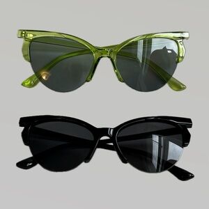 Retro style Cat Eye Sunglasses - Green - Black - Clear